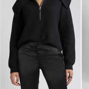 Brown Nordstrom Open Edit Ribbed Half-Zip Sweater